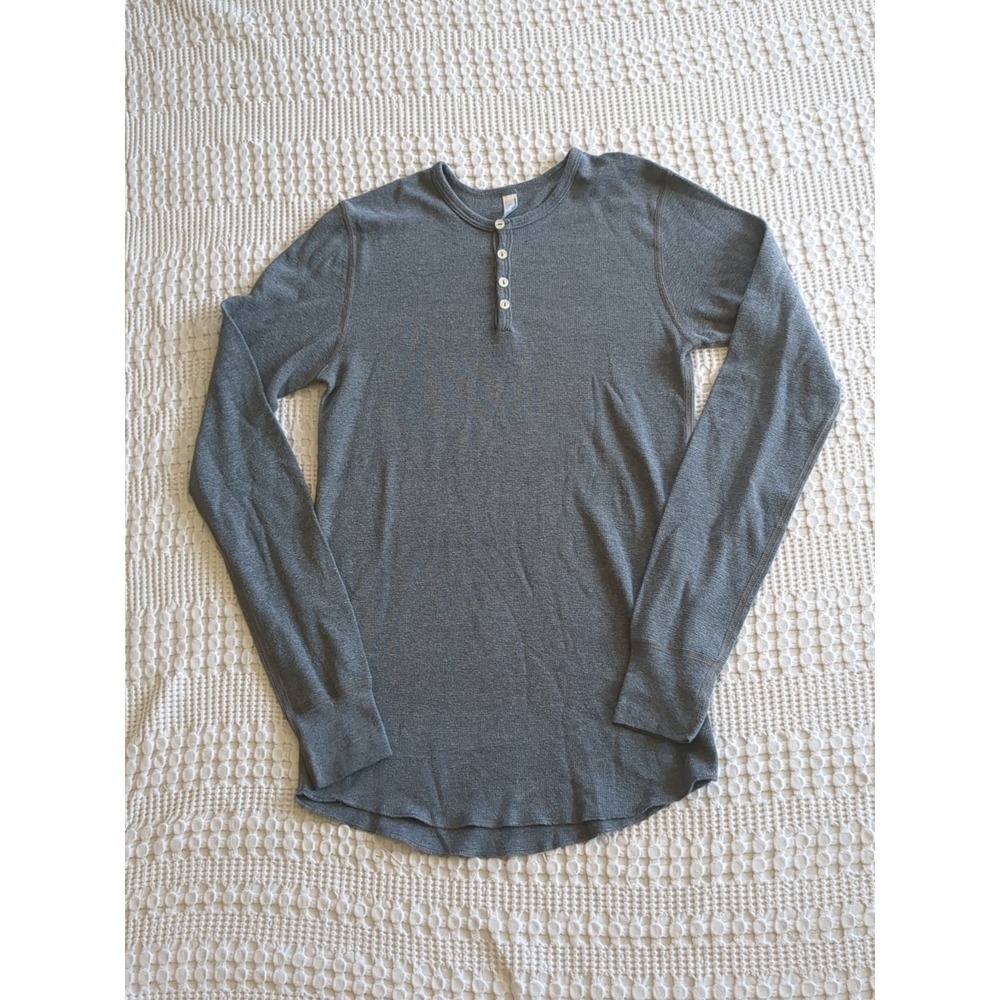 American Apparel Henley Dexter Morgan Shirt Gray Sz Medium Fits Small XS